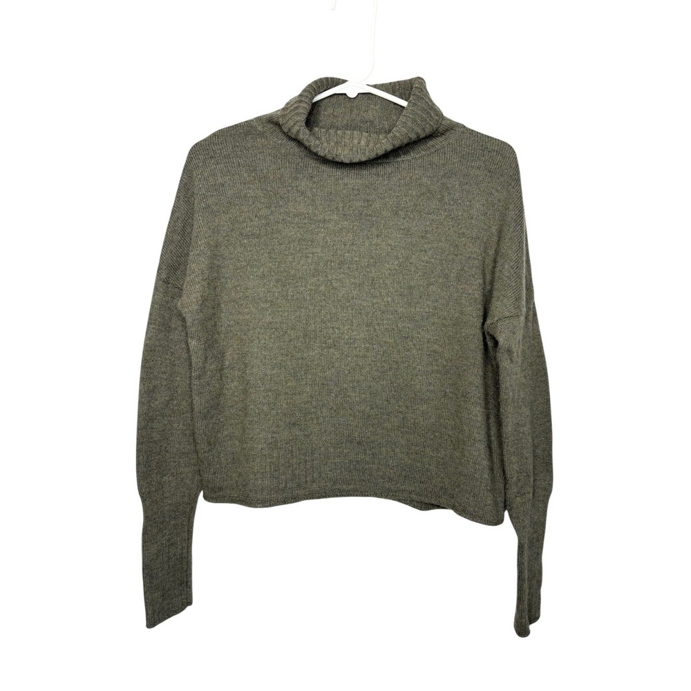 Rachel Zoe Merino Wool Turtleneck Small Olive Green 100% Extrafine Sweater*Hole